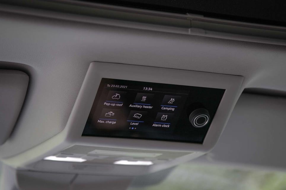 The camper control panel is mounted upfront above the rear-view mirror.