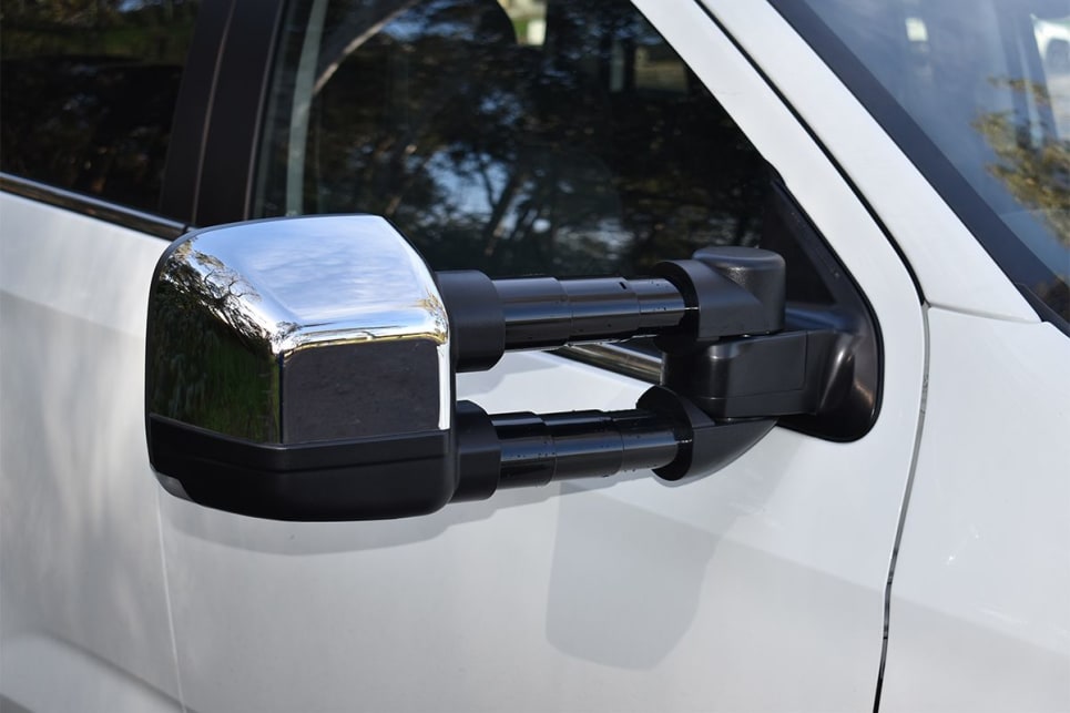The towing mirror shown here with extension. (Images: Mark Oastler)