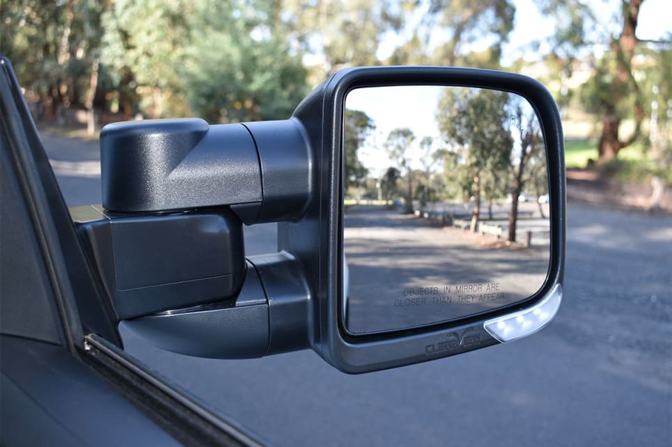 Towing mirror here retracted from driver’s view point.