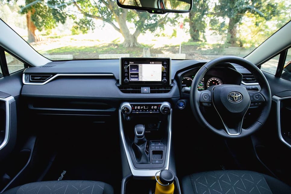 The RAV4’s interior is equally rugged with chunky rubber dials for climate.