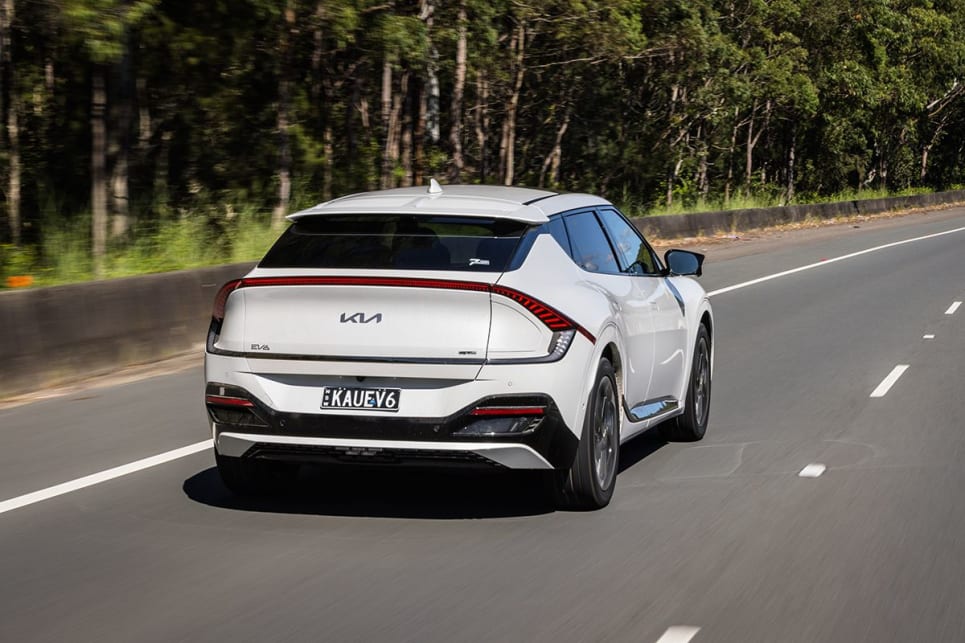 The EV6’s more raked rear window compared to the Ioniq 5 means its less easy to keep tabs on your surroundings. (image credit: Glen Sullivan)