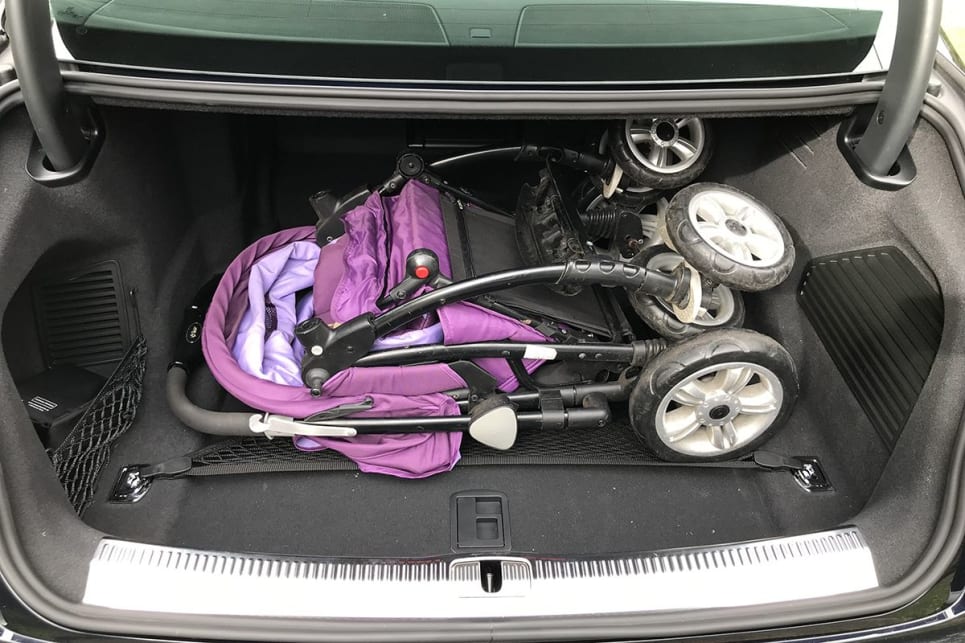 Storing the bulky CarsGuide pram in the boot was no hassle for the A8. (Image: James Cleary)
