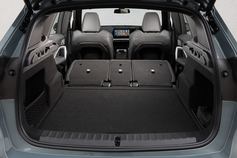 Boot space increases from 1550L to 1600L (VDA) with the seats folded down. (2023 BMW X1 sDrive18i variant pictured)