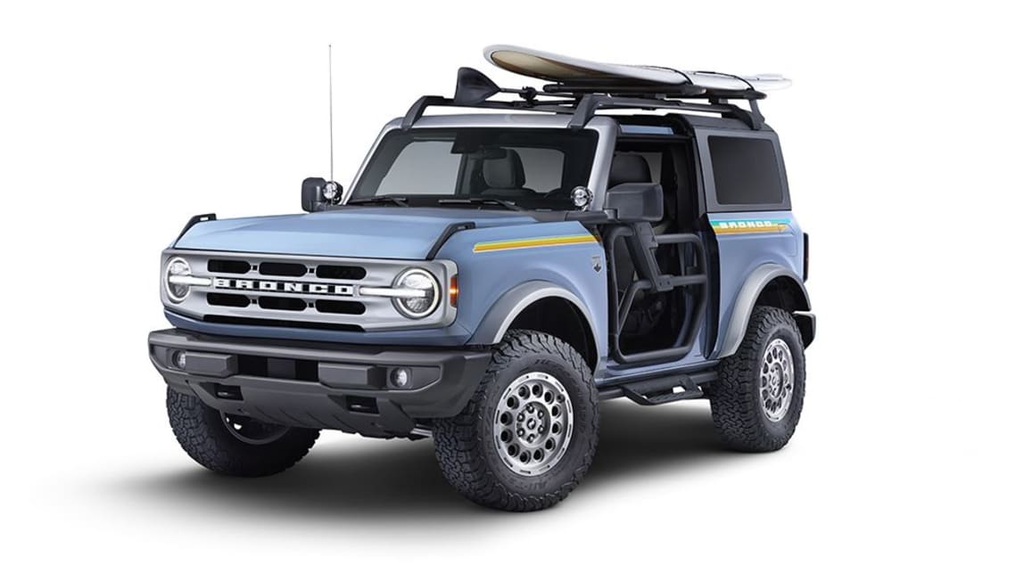 On show at SEMA was a door-less, surfboard-toting beach-going version of the Bronco.