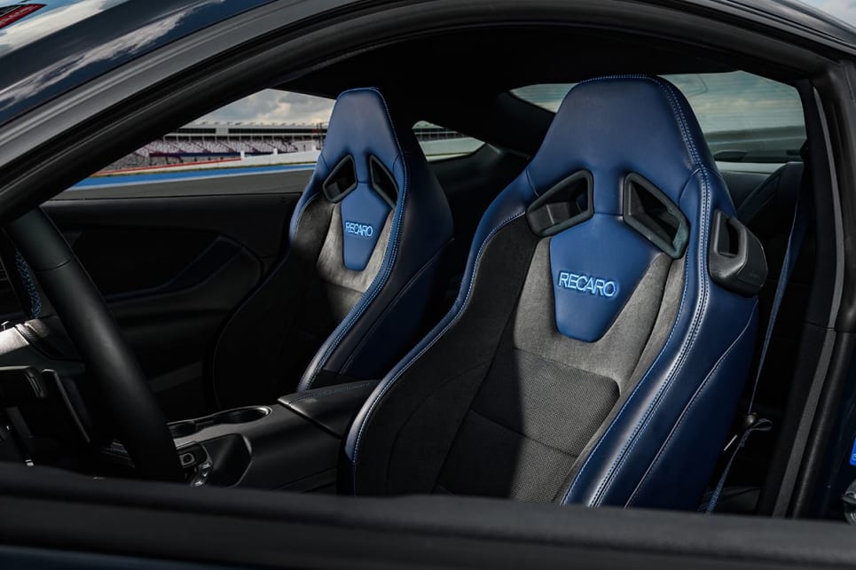 The Dark Horse is available with two seating choices up front in the US (and likely in Australia), with a standard six-way power adjustable leather sports seat or an optional Recaro racing-style seat trimmed in suede and mircofibre.
