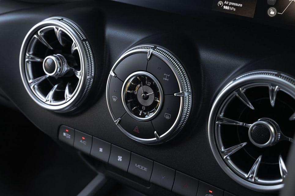 The circular air-vents are reminiscent of a late-model Mercedes-Benz.