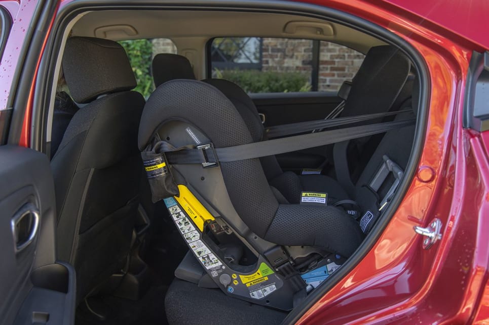 There are two ISOFIX mounts and corresponding top-tether child seat mounts on the back seats. (Image: Glen Sullivan)