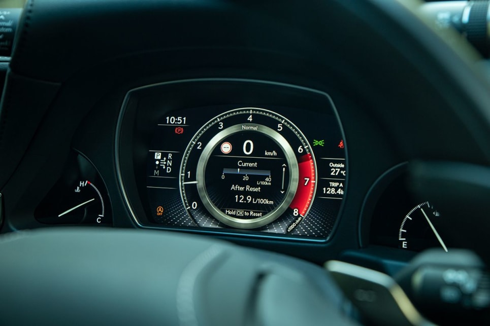 The LS500 has a small, crowded instrument cluster. (Image: Tom White)