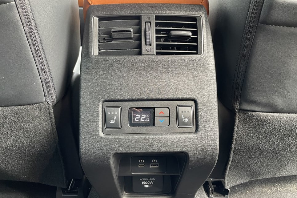 Second row occupants have access to climate control for the temperature and knee-level air vents. (Image: Tim Nicholson)