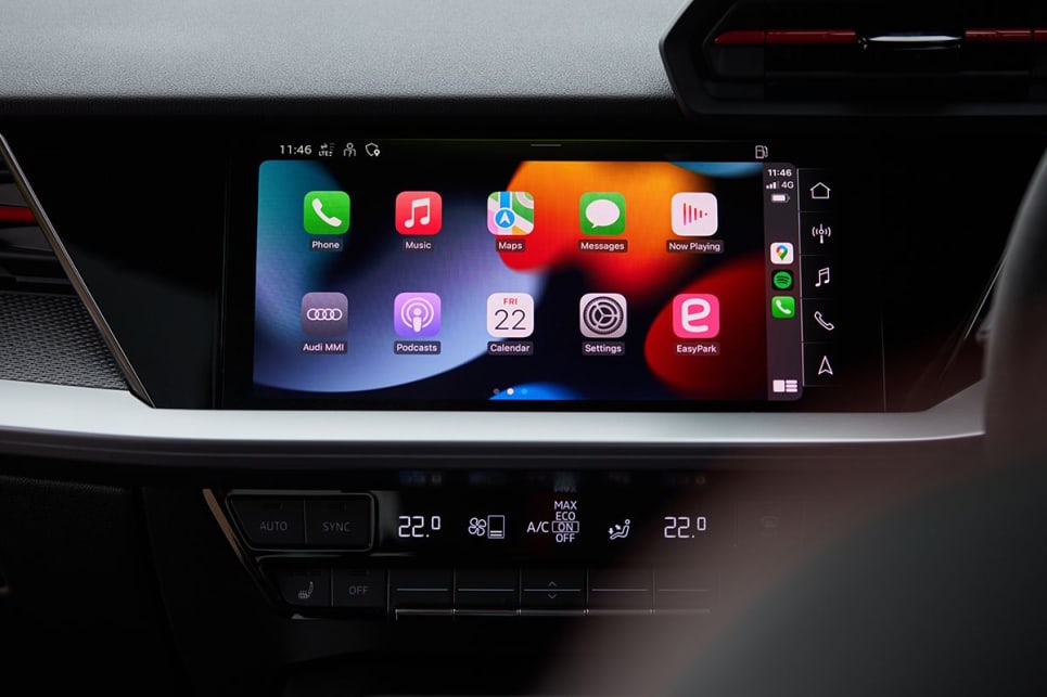The 10.1-inch touchscreen  features Android Auto and Apple CarPlay. (Sedan variant pictured)
