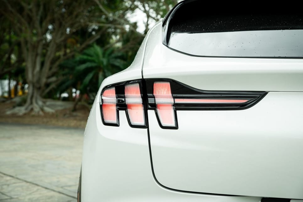 The Mach-E feature Mustang's iconic three-bar pattern for the rear lights. (Image: Tom White)
