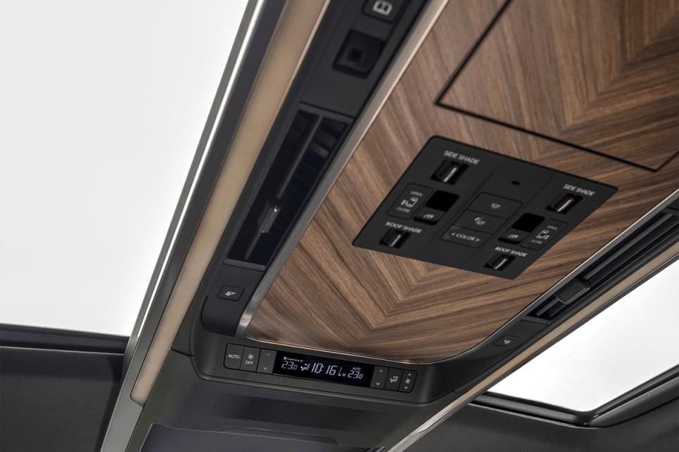 There is a roof-mounted control panel for things like climate, sunshades and sunroof blinds.