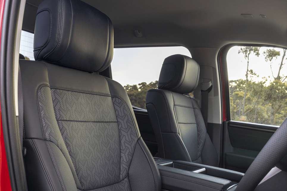 The Tundra features black synthetic leather seats.