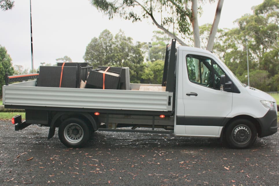 The cab-chassis is more of a small truck than a ute, with workers at the plant clearly building the front third of a Sprinter van before knocking off work early.
