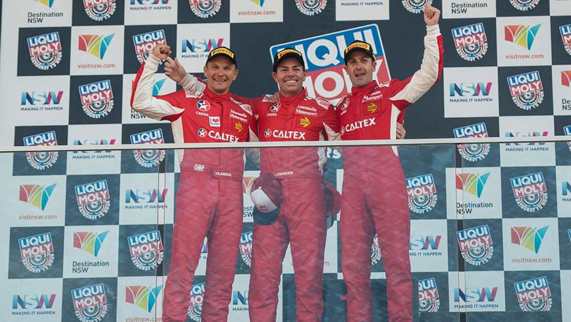 Maranello Motorsport Ferrari 488 GT3 drivers: Toni Vilander, Craig Lowndes and Jamie Whincup.