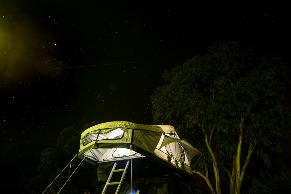 If you only need a simple shelter for sleeping and prefer to do a lot of living outside, a rooftop tent’s a great option. The Feldon Shelter one of the best models on the market. Image by Brendan Batty/campertrailerreview.com.au.