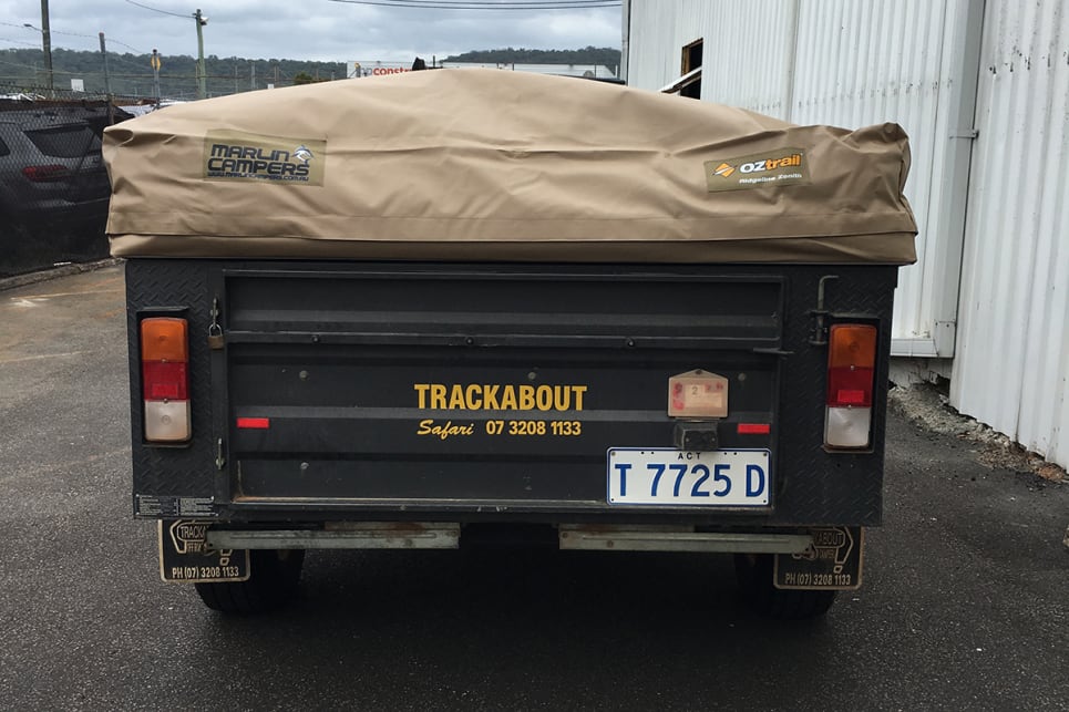 An old Trackabout having its tent replaced by a modern Oztrail camper trailer tent. Image by Marlin Campers.