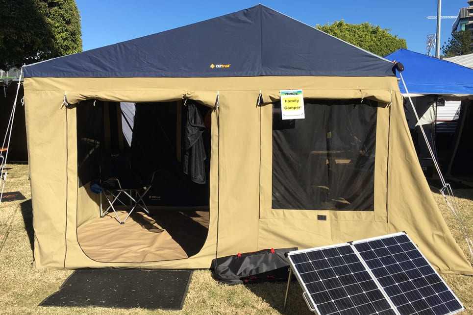 Oztrail's tents are simple to use and very affordable. They'll even suit just about any camper trailer or high-sided box trailer. Image by Marlin Campers.