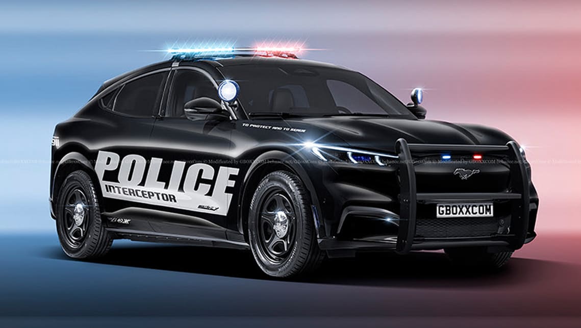electric cop cars ford mustang mach e imagined as police interceptor