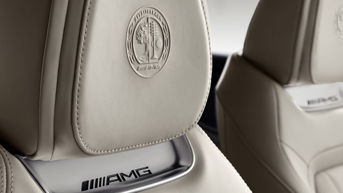 Style highlights such as the Affalterbach seal embossed on the seat headrests.