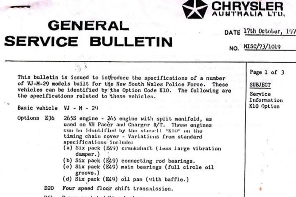 The full details of the K10 upgrades can be seen in the 'General Service Bulletin' pictured here.