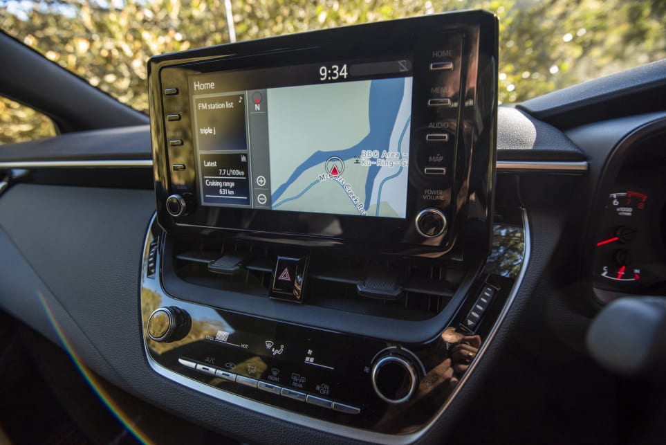 The Corolla features Apple CarPlay and Android Auto