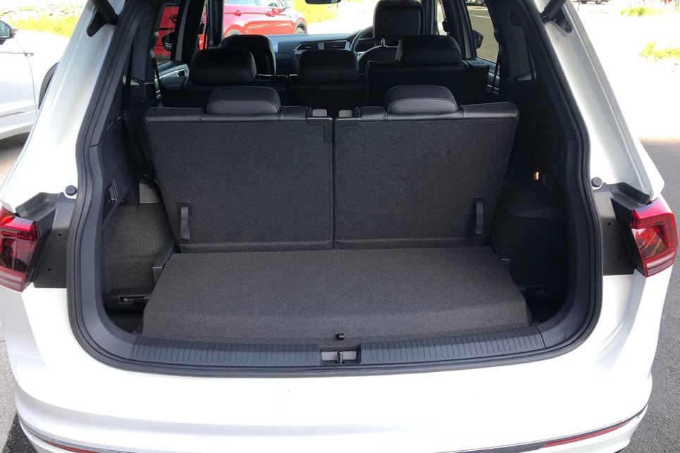 With the second-row seats in use there’s still 230 litres of boot space. (2019 162TSI Highline R-Line)