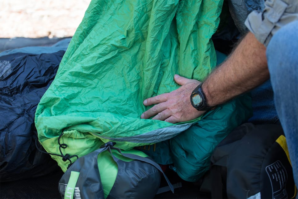 The majority of sleeping bags use synthetic fibre (nylon or a variation of) for the outer shell. (image credit: Dean McCartney)