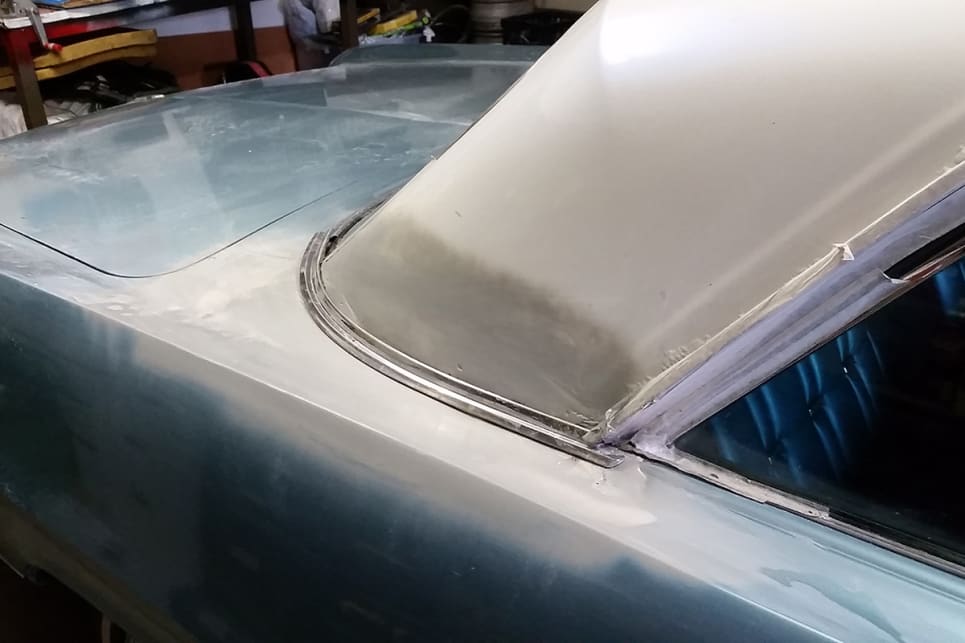 The car is going for a full respray later on so I covered the primer with a basic rattle can grey to seal the repair. (image credit: Iain Kelly)