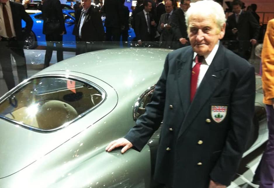 Norman Dewis at the 2011 Geneva Motor Show with the E-Tye Jaguar he drove to the show 50 years ago.