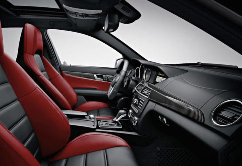 The red leather interior is as subdued as the exhaust note and reminds passengers and passers-by that this is a performance car. 
