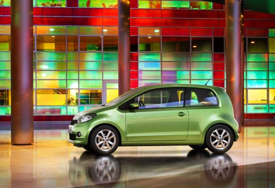 The Skoda uses all the same components as the VW Up but adds a new face and tail, side glass profile and some cabin changes. It emphasises personal storage spaces including a slot for a mobile phone, handbag hook on the glovebox and shopping-bag hooks in the boot.