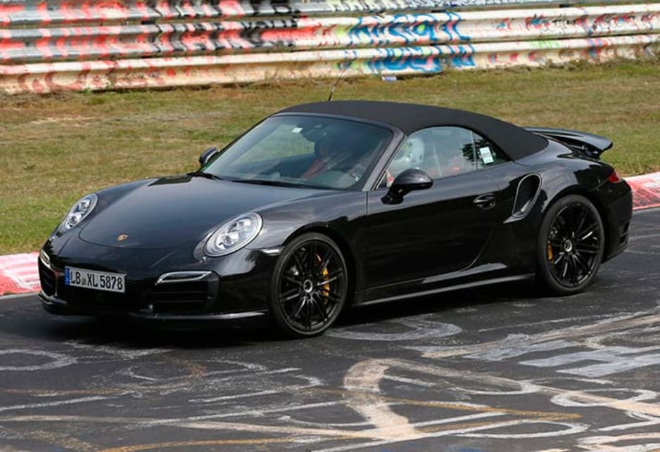 Spy photos catch the coming Porsche 911 Turbo S Cabrio without camouflage.