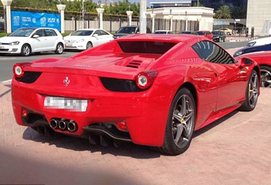 Ferrari 458 in the carpark of the American University of Dubai. Image credit: Meeka Nasser