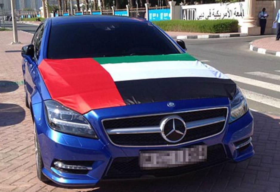 Mercedes-Benz CLS63 AMG the carpark of the American University of Dubai. Image credit: Meeka Nasser