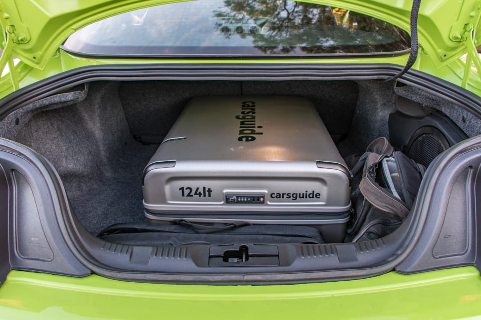 The boot is larger than most hatchbacks and can fit our whole three-piece CarsGuide suitcase set.