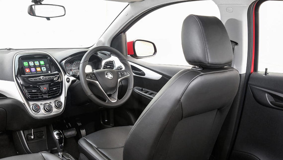 Inside, the focus is more on connectivity than luxury. Variant pictured is the Holden Spark LT.