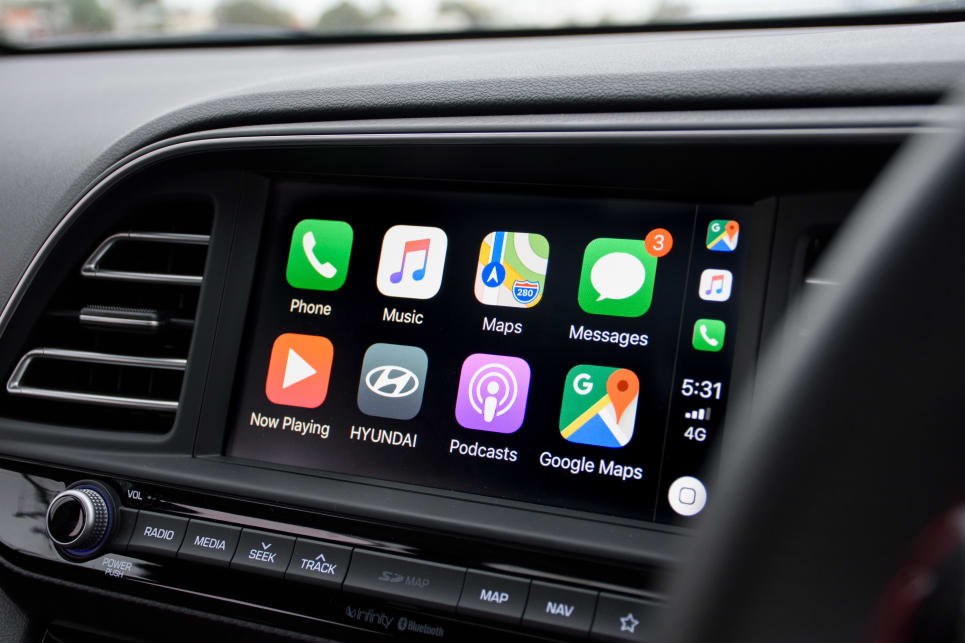 All Elantras get a very good multimedia system with Apple CarPlay and Android Auto support as well as built-in nav from the Active up. (image credit: Tom White)