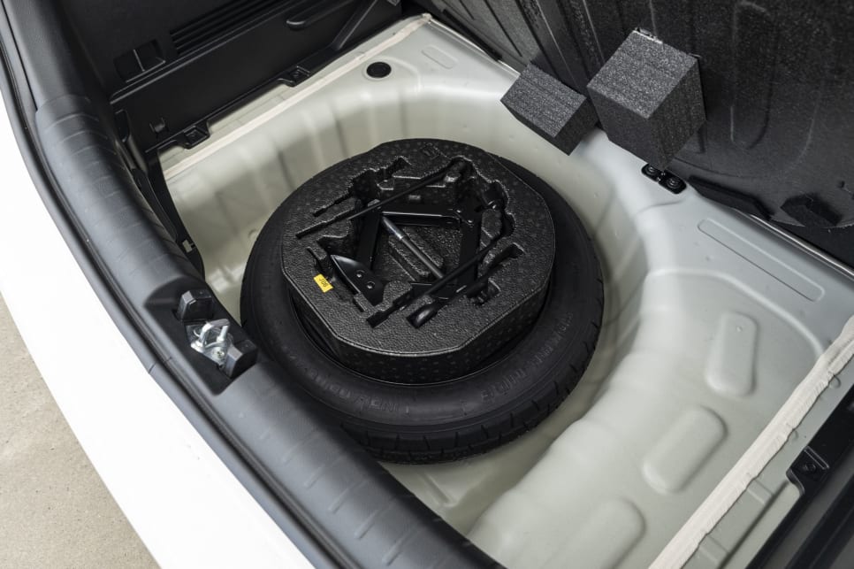 The Rio has a space saver spare wheel under the boot floor (Image: Tom White).