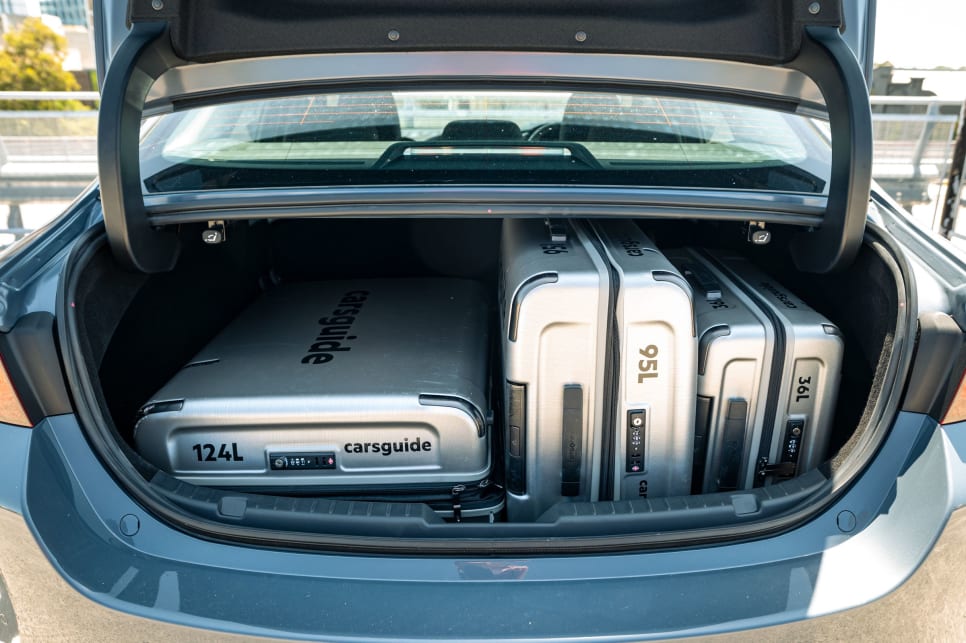 The 3 sedan easily fit our three-piece CarsGuide luggage set with ample space to spare. (image: Tom White)