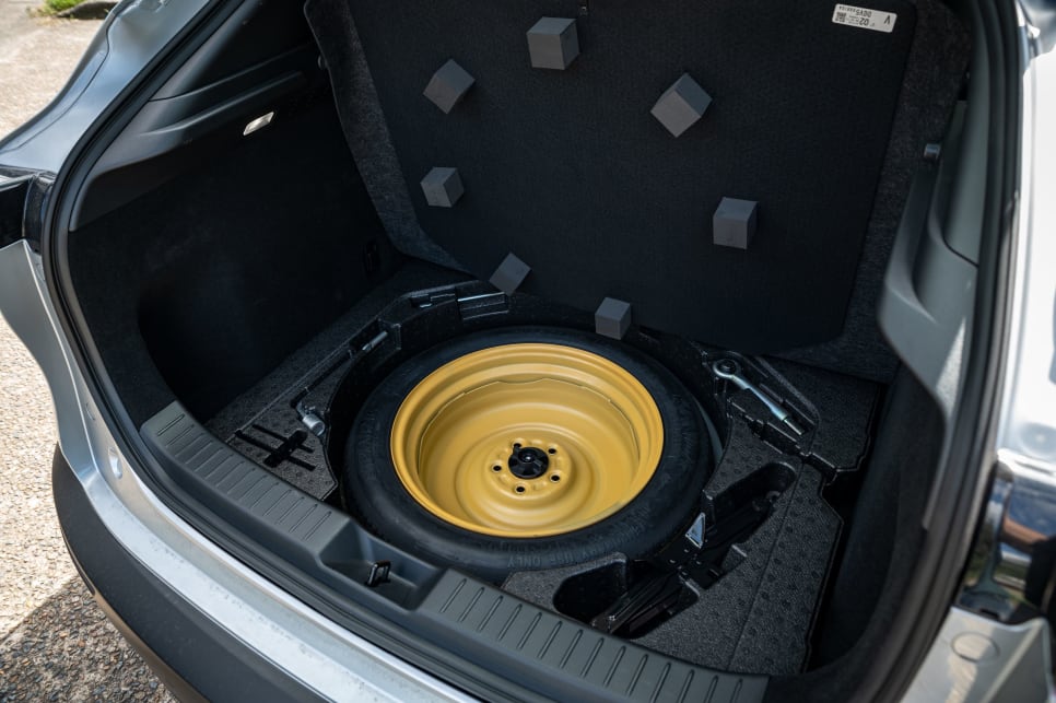 The CX-30 has a space-saver spare wheel under the boot floor (Image: Tom White).