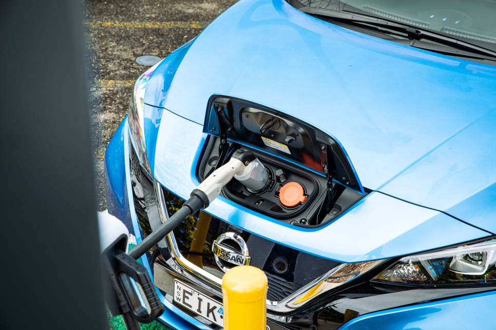 The Nissan Leaf e+ does not display the state of charge automatically when you’re plugged in (image: Tom White).

