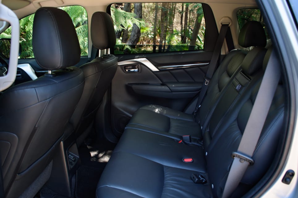While the Pajero Sport's second row isn’t huge, the leather seats are lovely.
