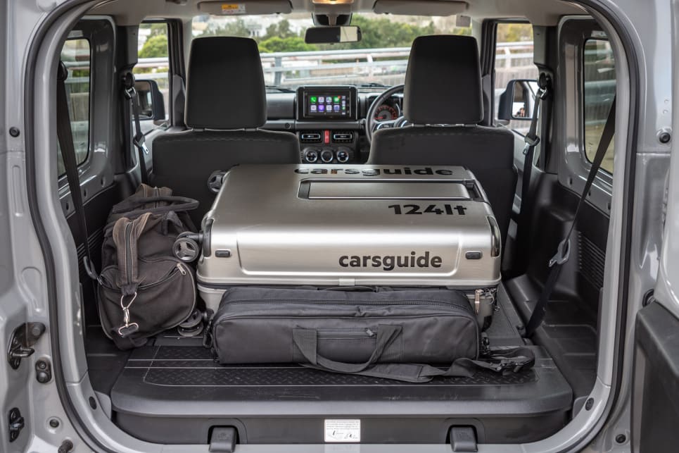 With the seats down, the boot can easily fit the largest CarsGuide suitcase.