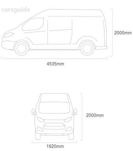 Dimensions for the Ford Econovan 1981 Dimensions  include 2000mm height, 1620mm width, 4535mm length.