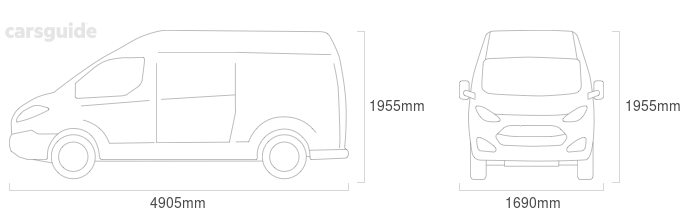 Dimensions for the Mitsubishi Express 2010 Dimensions  include 1955mm height, 1690mm width, 4905mm length.
