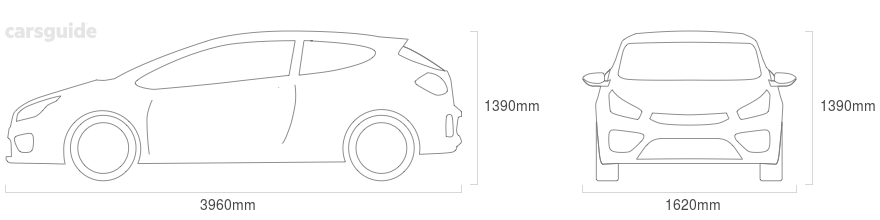 Dimensions for the Holden Astra 1986 Dimensions  include 1390mm height, 1620mm width, 3960mm length.