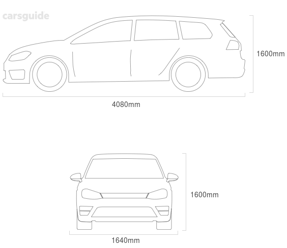 Dimensions for the Daihatsu Pyzar 2000 Dimensions  include 1600mm height, 1640mm width, 4080mm length.