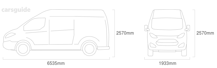 Dimensions for the Volkswagen LT 2003 Dimensions  include 2570mm height, 1933mm width, 6535mm length.
