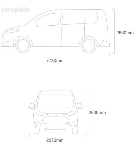 Dimensions for the Mitsubishi Rosa 2003 Dimensions  include 2630mm height, 2070mm width, 7730mm length.